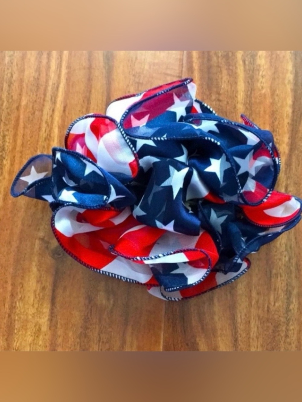 Vintage American Flag Patriotic Red White Blue Ruffle Poof Large Claw Hair Clip